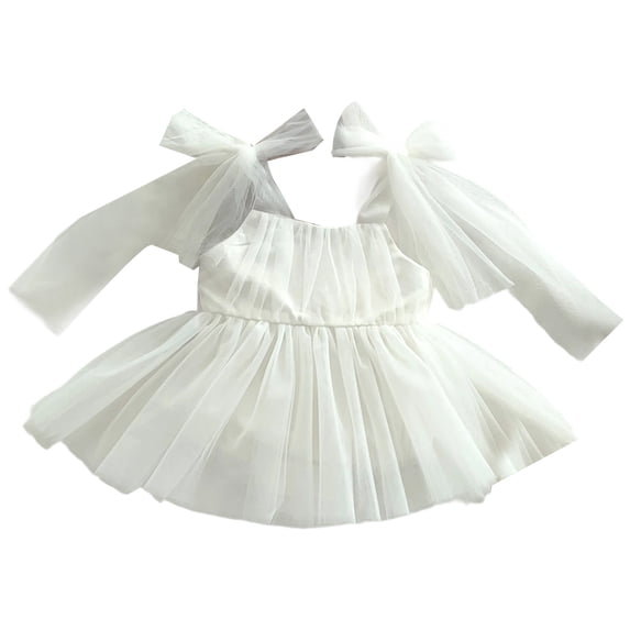 Likimi Newborn Baby Girls Dress With Mesh Solid Color Square Neck Sleeveless Summer Comfortable Romper Dresses White Size 3-6 Months