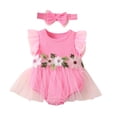 thumbnail image 1 of Likimi Newborn Baby Girls Romper With Headband Flutter Sleeve Floral Prints Crew Neck Summer Fashion Comfort Bodysuits Pink Size 3-6 Months, 1 of 8