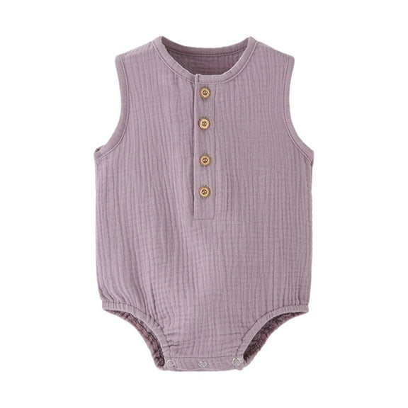Likimi Boys Girls Summer Romper Sleeveless Solid Color Crew Neck Button Breathable Jumpsuit Purple Size 3-6 Months