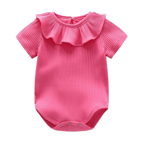 Likimi Newborn Girls Bodysuits Soft Comfortable Crew Neck Solid Color Short Sleeve Romper Outfit Pink Size 9-11 Months