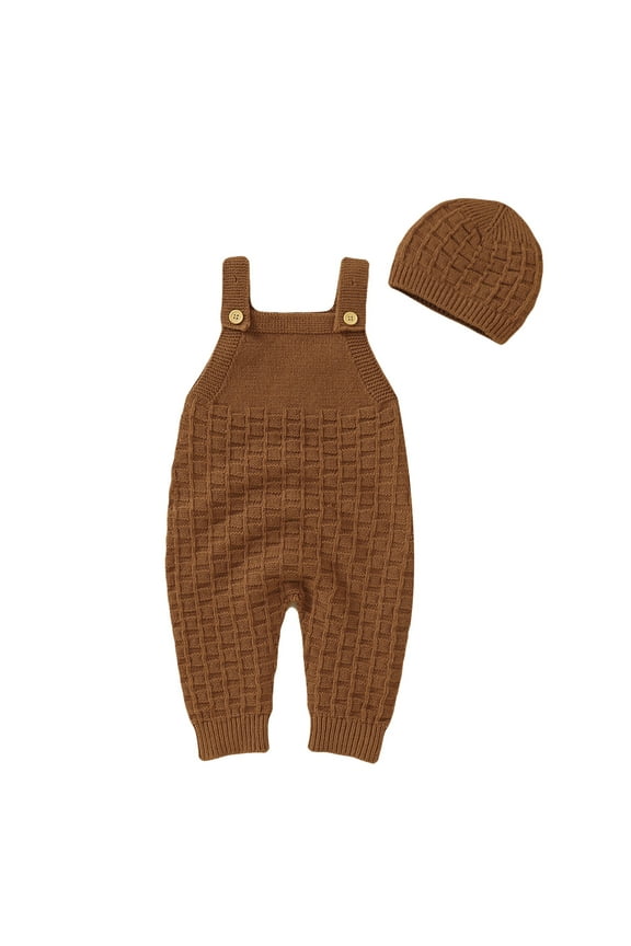 Baby Boys Overalls Sleeveless Solid Color Onesie Loose Relaxed Soft Spring Fall Homewear Size 0-3 Months Coffee
