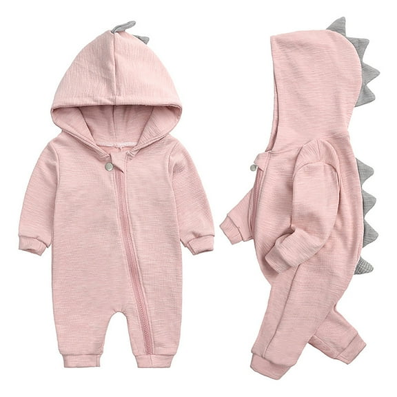 Likimi Baby Boys Jumpsuits Long Sleeve Solid Color Hooded Dinosaur Shaped Onesie Casual Loose Soft Spring Fall Homewear Size 0-3 Months Pink