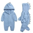 thumbnail image 1 of Likimi Baby Boys Jumpsuits Long Sleeve Solid Color Hooded Dinosaur Shaped Onesie Casual Loose Soft Spring Fall Homewear Size 0-3 Months Blue, 1 of 2