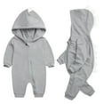 thumbnail image 1 of Likimi Baby Boys Jumpsuits Long Sleeve Solid Color Hooded Dinosaur Shaped Onesie Casual Loose Soft Spring Fall Homewear Size 6-9 Months Grey, 1 of 2