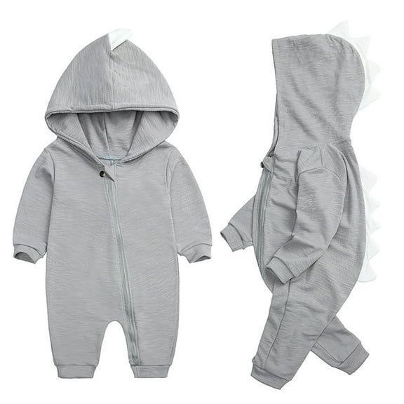 Likimi Baby Boys Jumpsuits Long Sleeve Solid Color Hooded Dinosaur Shaped Onesie Casual Loose Soft Spring Fall Homewear Size 0-3 Months Grey