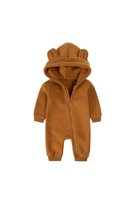 Baby Boys Jumpsuits Long Sleeve Solid Color Onesie Fashion Comfortable Loose Spring Fall Homewear Size 12-24 Months Coffee