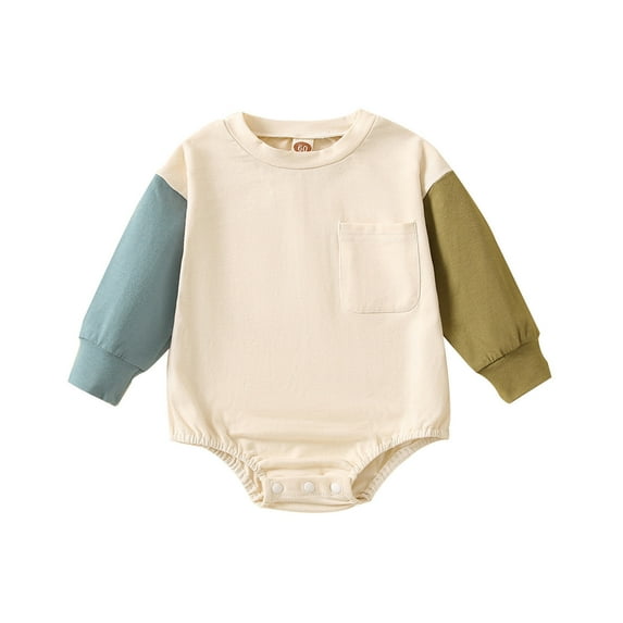Likimi Baby Boys Romper Long Sleeve Color Block Onesie Fashion Casual Loose Spring Fall Homewear Size 6-12 Months Bu3