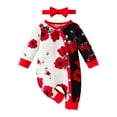 thumbnail image 1 of Likimi Baby Girls Romper Long Sleeve Print Jumpsuit Comfortable Loose Soft Fall Winter Onesie Size 9-12 Months Red, 1 of 4