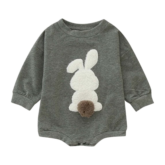 Likimi Baby Girls Romper Long Sleeve Solid Color Print Jumpsuit Loose Relaxed Soft Fall Winter Onesie Size 3-6 Months Grey