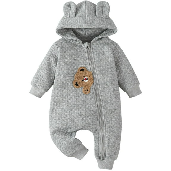Likimi Girls Romper Long Sleeve Print Hooded Jumpsuit Fashion Soft Fall Winter Onesie Size 3-6 Months Grey