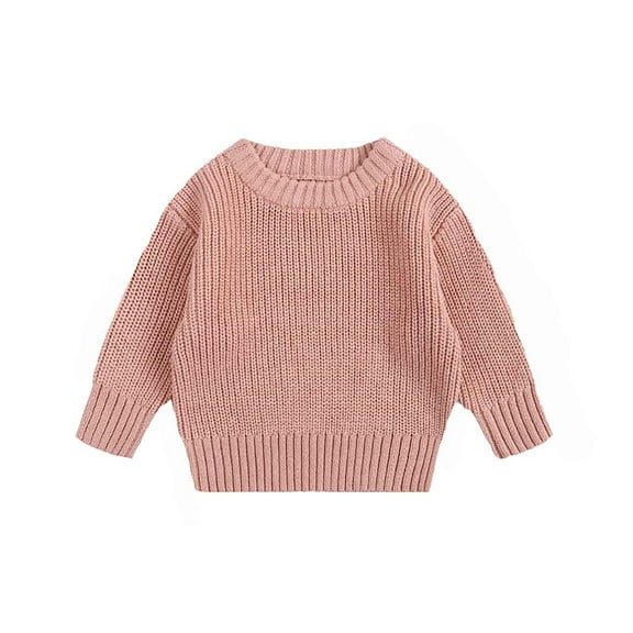 Likimi Toddler Boys Sweater Long Sleeve Solid Color Crewneck Pullover Tops Casual Comfortable Loose Fall Winter Clothes Size 0-3 Months Pink