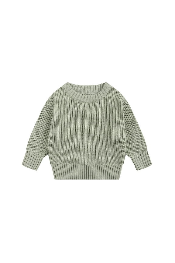 Toddler Boys Sweater Long Sleeve Solid Color Crewneck Pullover Tops Casual Comfortable Loose Fall Winter Clothes Size 18-24 Months Army Green