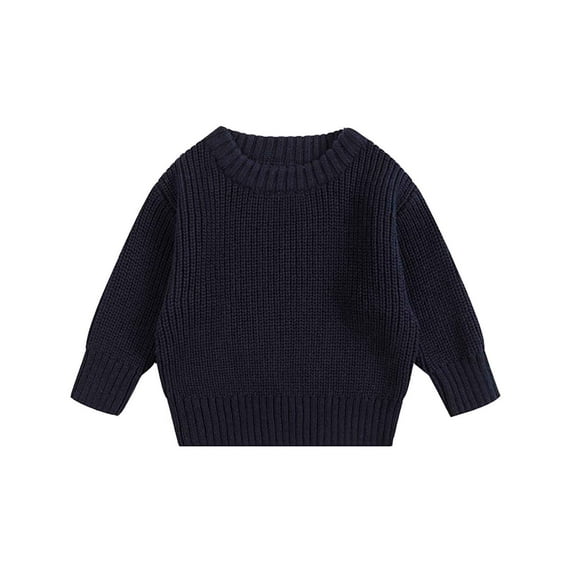 Likimi Toddler Boys Sweater Long Sleeve Solid Color Crewneck Pullover Tops Casual Comfortable Loose Fall Winter Clothes Size 18-24 Months Dark Blue