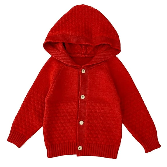 Likimi Newborn Toddler baby Girls Cardigan Solid Color Hooded Long Sleeve Sweater Casual Relaxed Soft Fall Winter Sweatshirt Size 18-24 Months Red