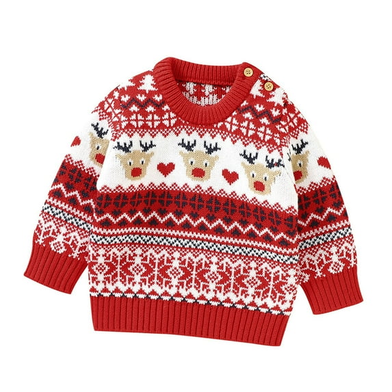 Likimi Toddler baby Girls Sweater Crewneck Christmas Print Long Sleeve Pullover Tops Fashion Relaxed Soft Fall Winter Coat Size 12-18 Months Red