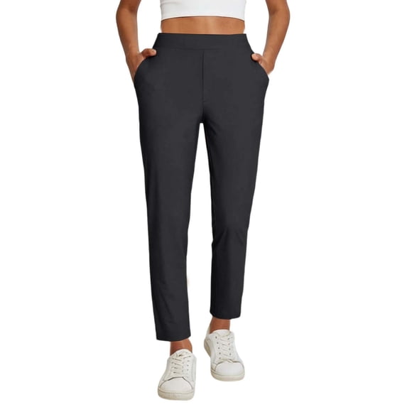 Likimi Pants Women High Waist Solid Color Stretch Comfortable Trousers With Pockets Black Size 2Xl