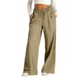 thumbnail image 1 of Likimi Pants Women High Waisted Wide Leg Elastic Waistband Solid Color Loose Fit Elegant Casual Comfort Trousers With Pockets Khaki Size S, 1 of 6