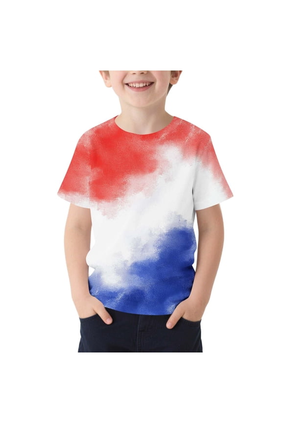 Patriotic Graphic T Shirt For Toddler Boys Short Sleeve Crew Neck Fourth Of July Print Comfortable Casual Tee White Size 4-5 Years