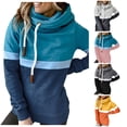thumbnail image 1 of Likimi hoodies For Women Drawstring Long Sleeve hooded Sweatshirt High Neck Color Block Autumn Winter Soft Comfortable Pullover Blue Size L, 1 of 7