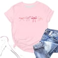 thumbnail image 1 of Likimi T Shirts For Women Bow Printed Short Sleeve Crew Neck Fashion Comfort Tee Pink Size L, 1 of 2