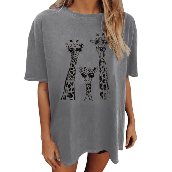 Likimi T Shirts For Women Crew Neck Short Sleeve Graphic Print Loose Fit Summer Fashion Tee Grey Size L