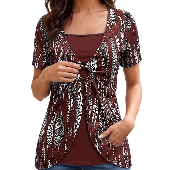 Likimi T Shirts For Women V Neck Short Sleeve Graphic Print Relaxed Fit Summer Comfortnable Tops Red Size 4Xl