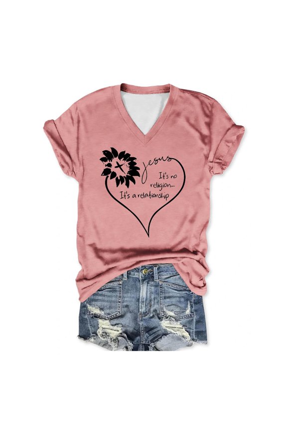 T Shirts For Women V Neck Short Sleeve Letter Print Relaxed Fit Summer Soft Tee Pink Size 2Xl
