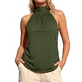 thumbnail image 1 of Likimi Tank Tops For Women Summer High Neck Solid Color Sleeveless Elegant Fashionable Shirt Army Green Size L, 1 of 6