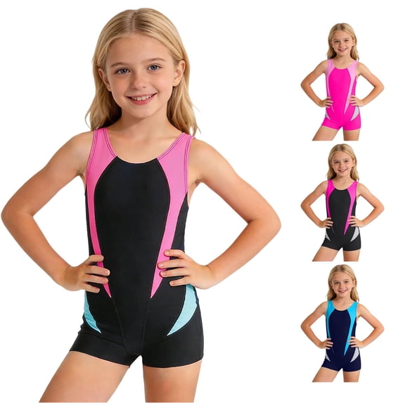 Likimi Teen Kids Girls One Piece Swimsuit Sleeveless Color Block Crew Neck Summer Casual Fashionable Swimwear For Swim Beach Black Size 9-10Y