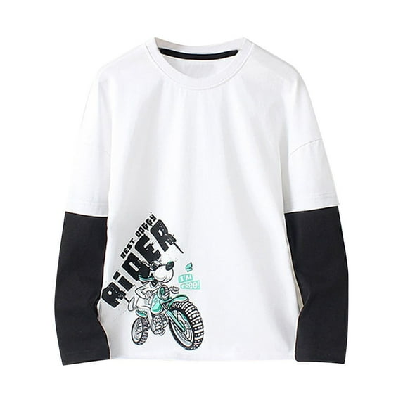 Likimi Toddle Boys Girls T Shirts Pullover Print Long Sleeves Tops Comfortable Leisure Soft Spring Fall Tops Size 8-9 Years White