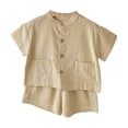 thumbnail image 1 of Likimi Toddler Boys 2 Piece Sets Short Sleeve Crew Neck Button Down Solid Color Shirts With Shorts Lightweight Outfit Set Yellow Size 12-16 Months, 1 of 3