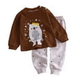 thumbnail image 1 of Likimi Toddler Boys Clothing Set Long Sleeve Print Pullover Tops Pants Two Piece Set Casual Fashion Soft Outfits Set Size 2-3 Years Brown, 1 of 3