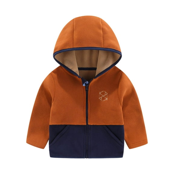 Likimi Toddler Boys Girls Coat Color Block Long Sleeve Hood Jacket With Zipper Windproof Thick Soft Warm Spring Autumn Outerwear Size 5-6 Years Brown