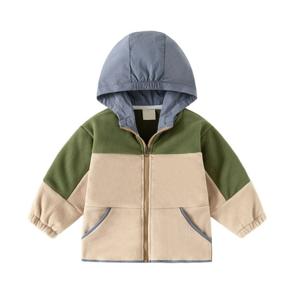Likimi Toddler Boys Girls Jacket Color Block Long Sleeve Hood Coat With Zipper Windproof Thick Soft Warm Autumn Winter Outerwear Size 18-24 Months Green
