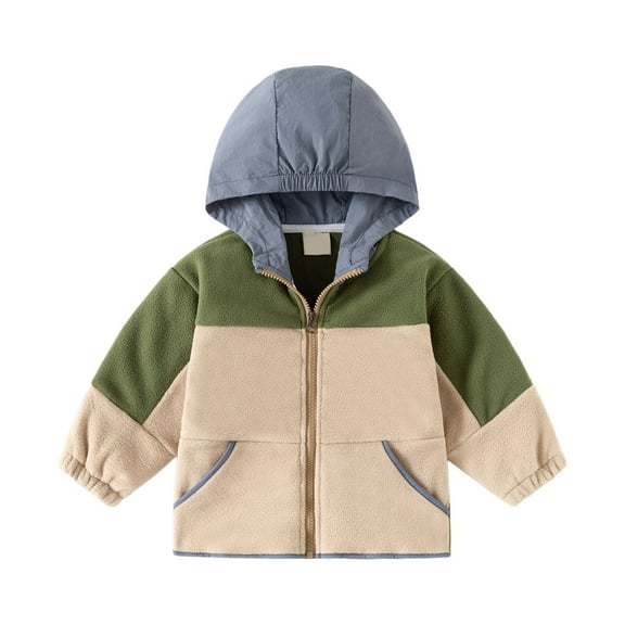 Likimi Toddler Boys Girls Jacket Color Block Long Sleeve Hood Coat With Zipper Windproof Thick Soft Warm Autumn Winter Outerwear Size 18-24 Months Green