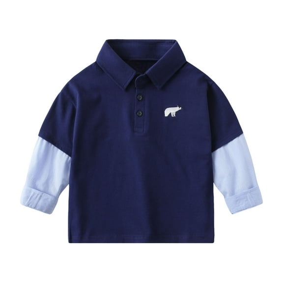 Likimi Toddler Boys Girls Shirts Long Sleeve Lapel Cartoon Print Button Gentleman Tops Casual Comfort T Shirt Size 3-4 Years Navy