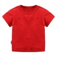 thumbnail image 1 of Likimi Toddler Boys Girls T-Shirt Short Sleeve Solid Color Round Neck Versatile Tops Comfortable Soft Summer Tops Size 3-4 Years Red, 1 of 3