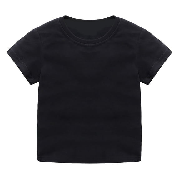 Likimi Toddler Boys Girls T-Shirt Short Sleeve Solid Color Round Neck Versatile Tops Comfortable Soft Summer Tops Size 6-7 Years Black