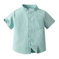 thumbnail image 1 of Likimi Toddler Boys Girls T Shirts Soft Fashionable Solid Color Short Sleeve Lapel Spring Summer Tops With Button Size 6-7 Years Green, 1 of 3