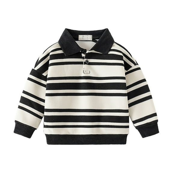 Likimi Toddler Boys Girls Tops Long Sleeve Striped Print Lapel Shirts With Button Comfortable Spring Autumn T Shirt Size 18-24 Months Black