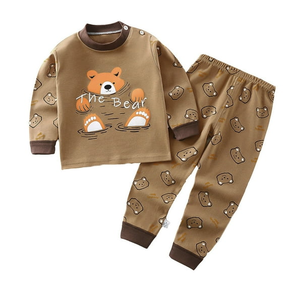 Likimi Toddler Boys Girls Two Piece Set Long Sleeve Cartoon Print Crew Neck Pullover Tops Long Pants Casual Fashion Soft Outfits Set Size 1-2 Years Brown