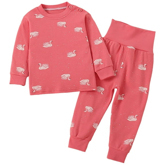 Likimi Toddler Boys Girls Two Piece Set Long Sleeve Cartoon Print Crew Neck Pullover Tops Long Pants Casual Fashion Soft Outfits Set Size 1-2 Years Pink