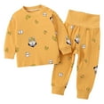 thumbnail image 1 of Likimi Toddler Boys Girls Two Piece Set Long Sleeve Cartoon Print Crew Neck Pullover Tops Long Pants Casual Fashion Soft Outfits Set Size 2-3 Years Orange, 1 of 3