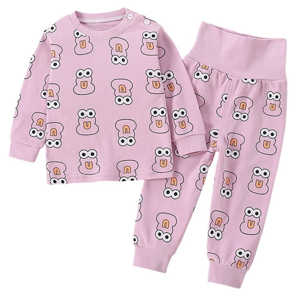 Likimi Toddler Boys Girls Two Piece Set Long Sleeve Cartoon Print Crew Neck Pullover Tops Long Pants Casual Fashion Soft Outfits Set Size 6-12 Months Purple