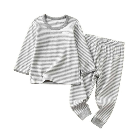 Likimi Toddler Boys Girls Two Piece Set Striped Prints Long Sleeve Crew Neck Pullover Tops Long Pants Soft Casual Outfits Suit Size 3-4 Years Gray