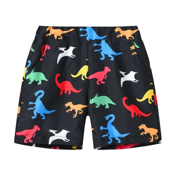 Likimi Toddler Boys Shorts Elastic Waistband Cartoon Printing Fashionable Summer Beach Shorts With Pocket Black Size 5-6 Years