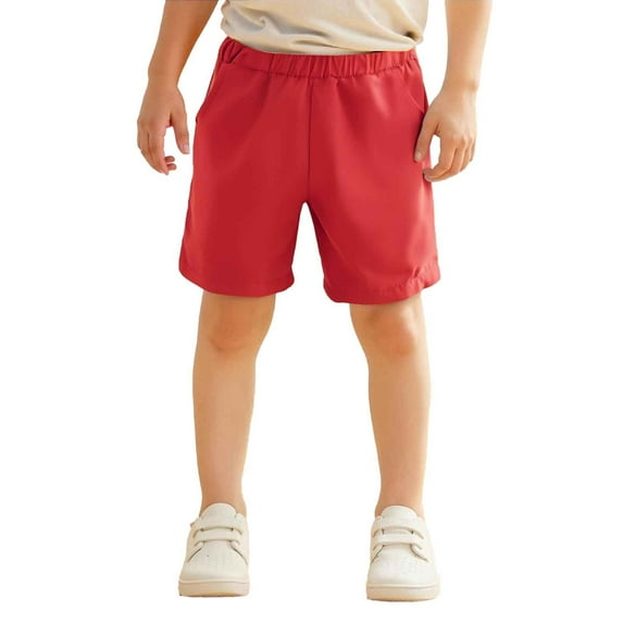 Likimi Toddler Boys Shorts With Pocket Breathable Casual Elastic Waistband Solid Color Casual Summer Shorts Red Size 1-2 Years