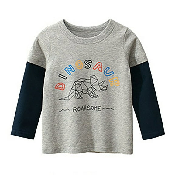 Likimi Toddler Boys T Shirt Long Sleeved Crew Neck Letter Printed Cute Casual Loose Spring Autumn Sweatshirt Size 5-6 Years Grey
