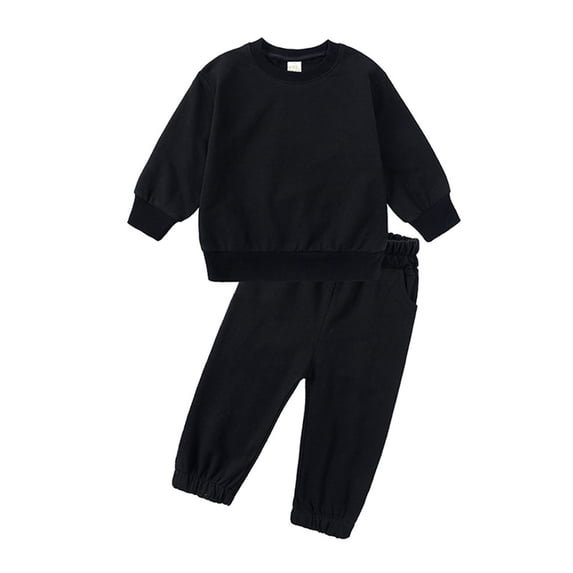 Likimi Toddler Child Boys 2 Piece Set Long Sleeve Solid Color Crew Neck Tops With Pants Autumn Winter Comfort Outfit Set Black Size 2-3 Years