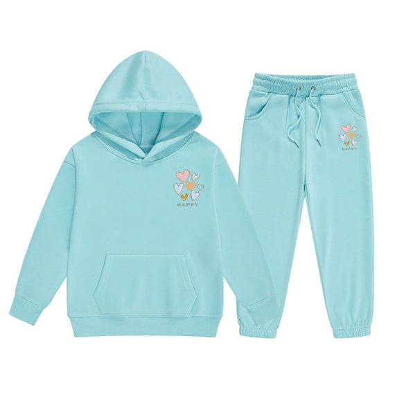 Likimi Toddler Child Girls 2 Piece Outfit Hearts Print Hooded Pocket Long Sleeve Sweatshirt With Pants Spring Autumn Fashion Clothes Set Mint Green Size 2-3 Years